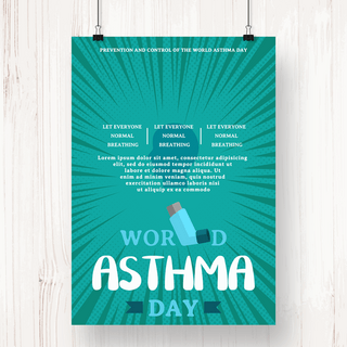 世界哮喘日蓝色呼吸器射线宣传海报