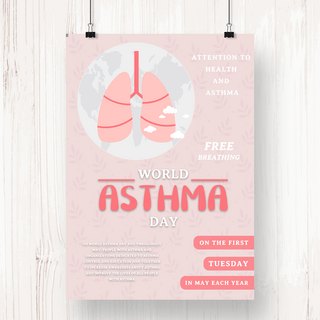 世界哮喘日粉色健康肺部地球宣传海报