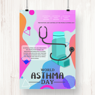世界哮喘日蓝色呼吸器扭曲几何宣传海报
