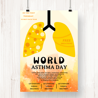 世界哮喘日黄色肺部暖色宣传海报