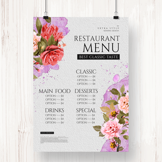 色彩花卉海报模板_时尚色彩水粉餐厅菜单