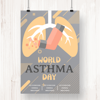 世界哮喘日橘色呼吸器肺部灰色底宣传海报