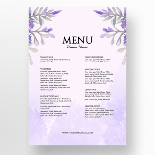 精美菜单海报模板_紫色精美时尚水彩植物花卉餐饮菜单