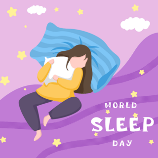 紫色插画女孩睡眠日模板