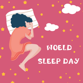 红色插画女孩世界睡眠日模板