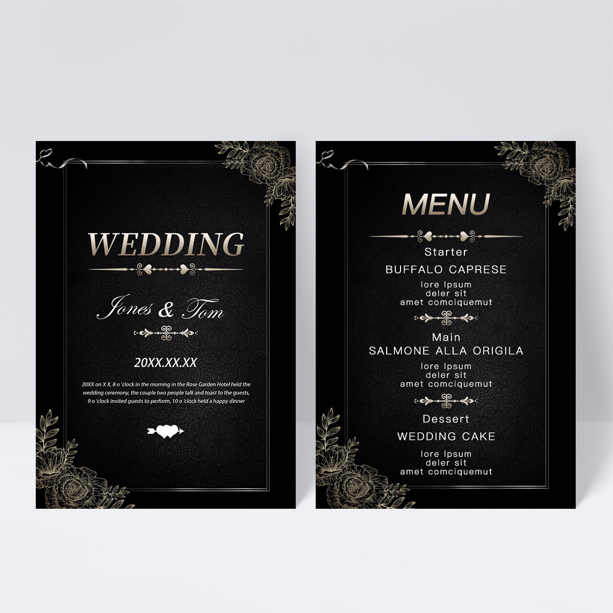 黑金植物双面婚礼菜单图片