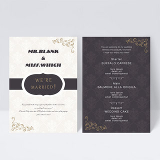 婚礼复古边框海报模板_金色植物双面婚礼菜单