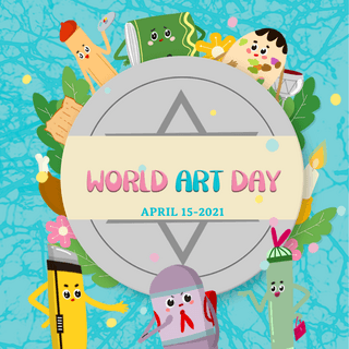 世界艺术日4月15日圆盘铅笔橡皮擦社交媒体模板