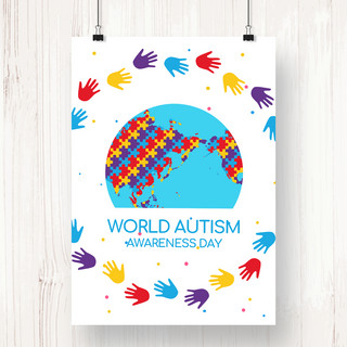 世界自闭症意识日海报模板_多彩世界提高自闭症意识日海报