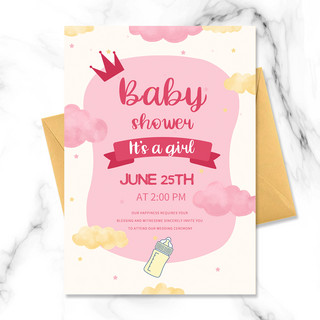 可爱婴儿奶瓶海报模板_粉色梦幻可爱婴儿洗礼邀请函