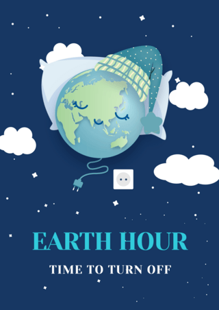 绿色卡通灯泡海报模板_夜晚睡觉地球一小时海报模板