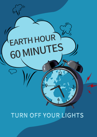 插画时钟地球一小时海报模板