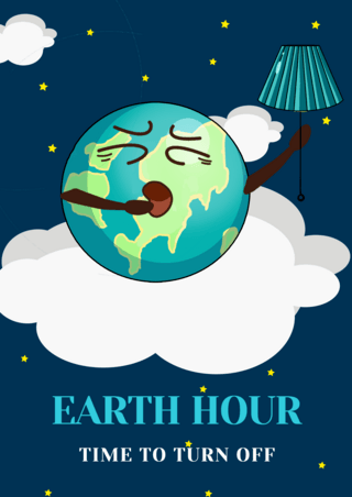 地球一小时关灯海报模板_插画云朵地球一小时海报模板