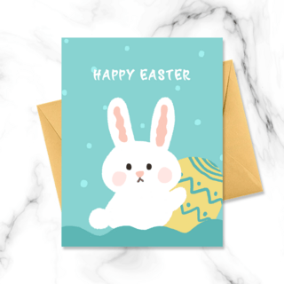 手绘兔子卡通海报模板_抱着大 彩蛋的兔子贺卡