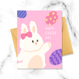 粉色毛茸茸的兔子插画贺卡