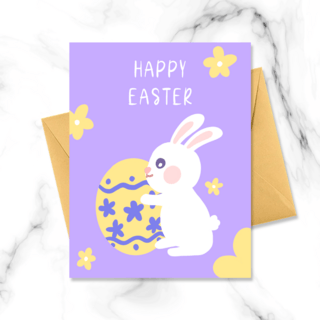 插画手绘贺卡海报模板_抱着彩蛋的兔子复活节贺卡