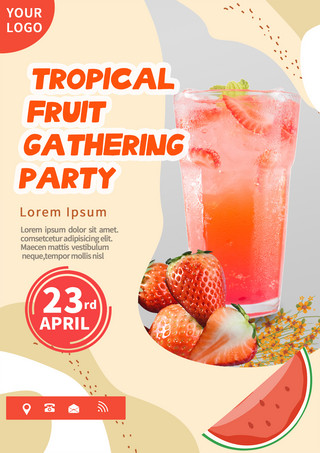 热带植物水果海报模板_热带气氛西瓜水果聚会模板