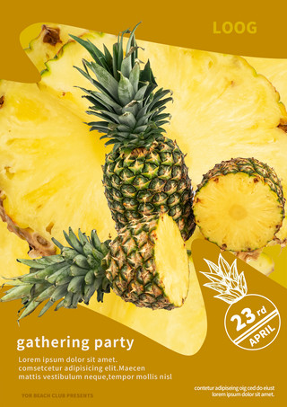 热带植物水果海报模板_热带水果菠萝聚会模板