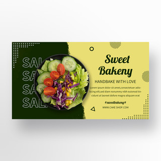 色沙拉海报模板_简约拼色创意绿色沙拉美食横幅