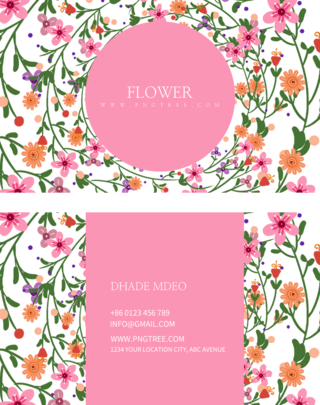 平铺花卉海报模板_粉色平铺花卉名片