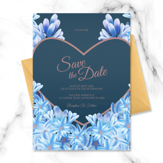 深蓝色婚礼海报模板_深蓝色高端框架风信子花卉婚礼邀请函