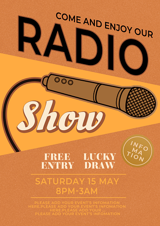 老式话筒橘色复古风格广播节目海报
