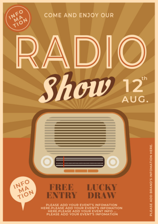 收音机海报模板_橘色收音机复古风格广播节目海报