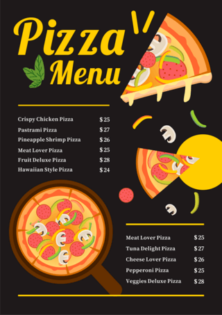 剪贴画风格披萨食物菜单