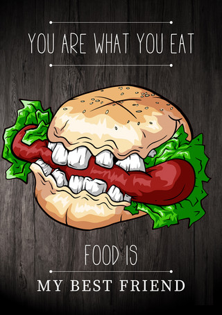复古木纹海报模板_复古怀旧创意漫画食物海报
