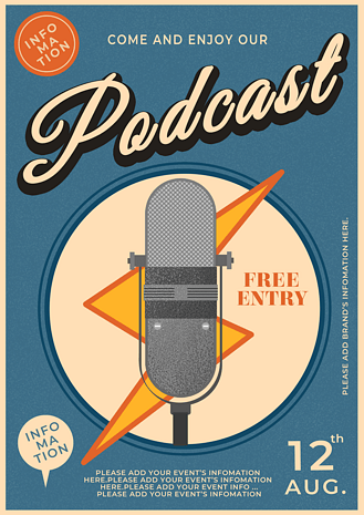 蓝色复古风格广播节目海报