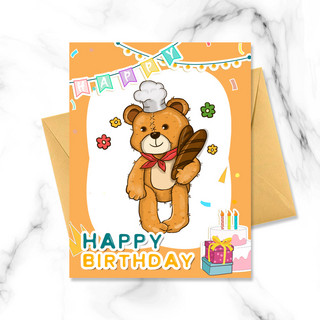 蛋糕小熊海报模板_棕色小熊生日贺卡