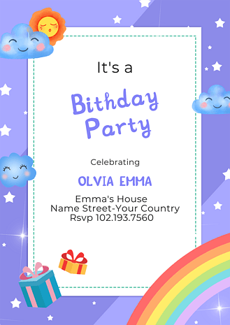 彩虹云彩邀请卡蓝紫色背景