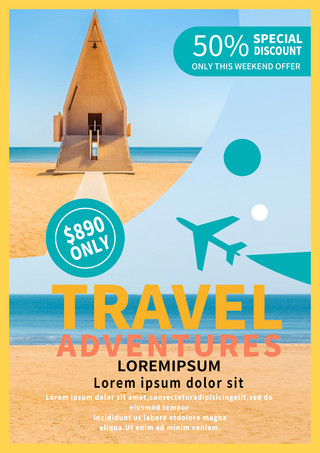 沙滩游客海报模板_夏天海边度假促销模版