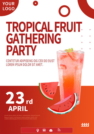 热带植物水果海报模板_西瓜水果聚会模板