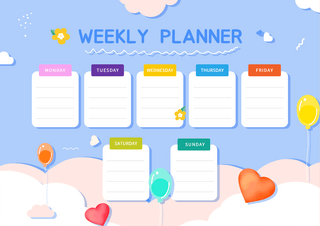 日程表可爱海报模板_彩色卡通云朵气球周计划时间表模板