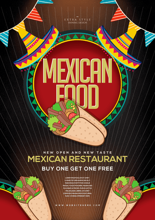 鸡肉卷饼海报模板_卡通复古墨西哥特色美食餐饮海报