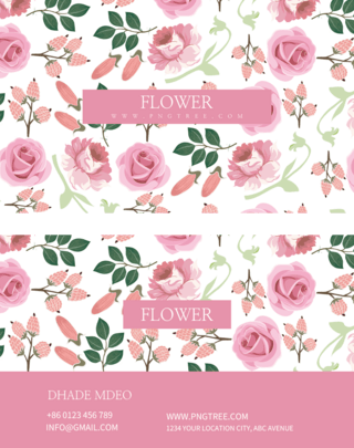 植物平铺海报模板_粉色玫瑰花美容名片