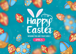 可爱兔子耳朵海报模板_绿色可爱光效趣味彩蛋复活节贺卡
