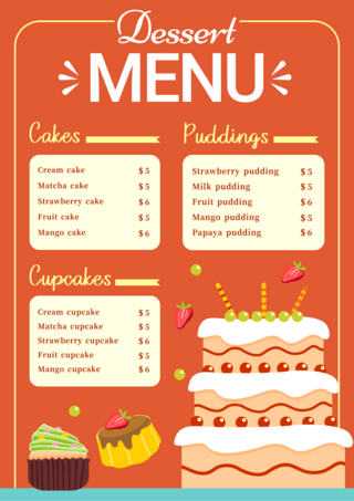 剪贴画风格蛋糕甜点食物菜单