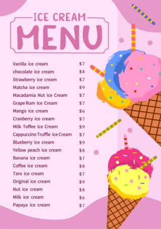 剪贴画风格冰淇淋食物菜单