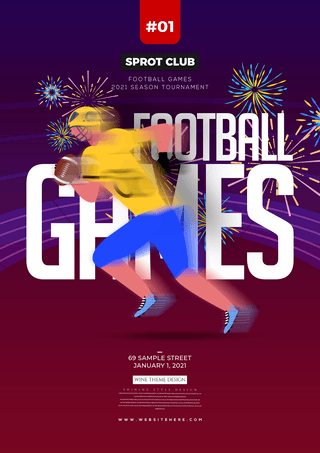 个性色彩简约橄榄球比赛竞技海报