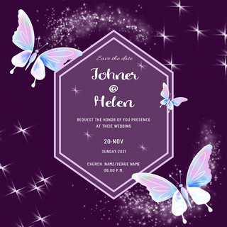 紫色神秘海报模板_紫色神秘浪漫光效抽象蝴蝶结婚媒体社交模板