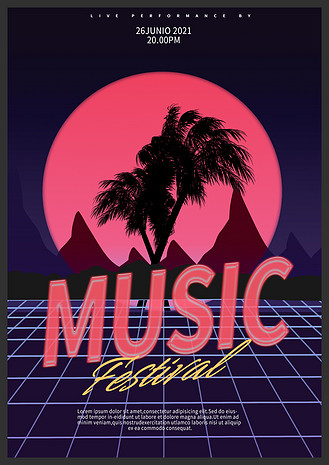 夏季复古荧光风格音乐海报