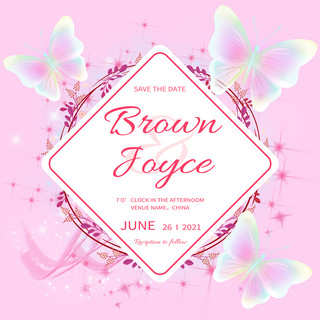 浪漫温馨粉色抽象光效金粉蝴蝶婚礼媒体社交模板
