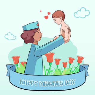 蓝色护士海报模板_蓝色护士婴幼儿卡通国际助产士日社交媒体模板