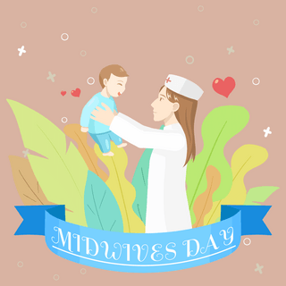 卡通国际助产士日护士婴儿棕褐色社交媒体模板