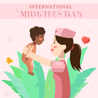 国际助产士日海报模板_国际助产士日粉色卡通婴儿护士可爱社交媒体模板