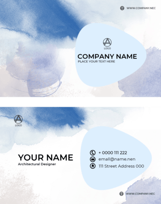 蓝色风格名片海报模板_水彩颜料蓝色风格商务企业名片