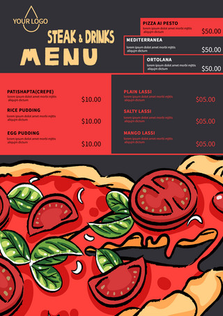 披萨菜单模板海报模板_卡通风格披萨食物菜单模板