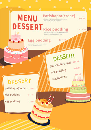 食物剪海报模板_黄色剪贴画风格蛋糕菜单